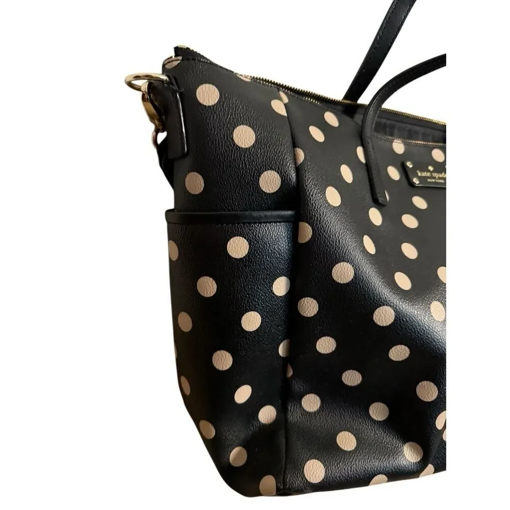 Kate Spade Women's Adaira Wellesley Polka Dot Diaper Tote Bag Black White Large